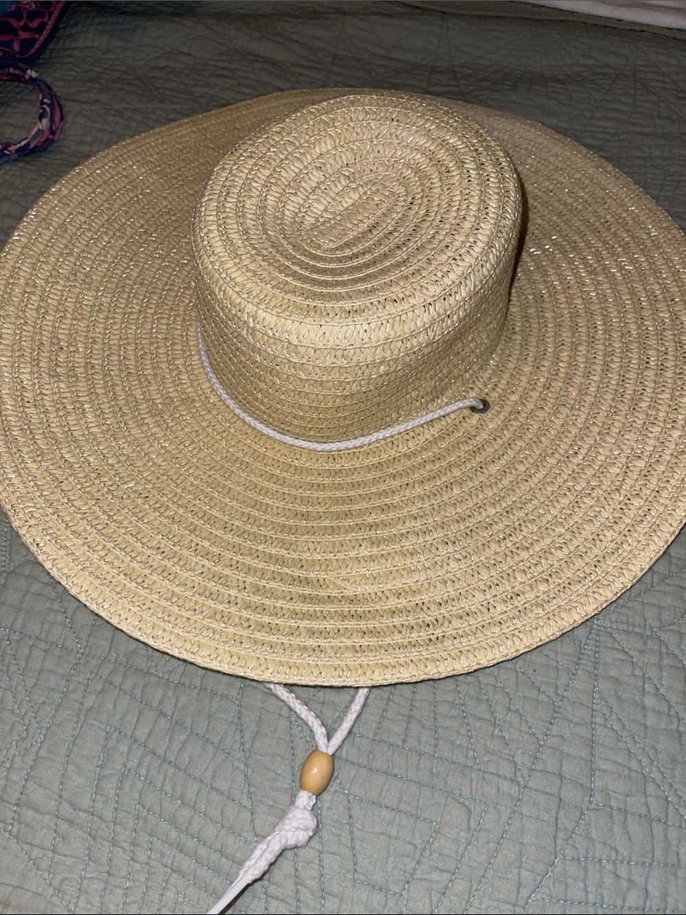 Natural Straw Wide-Brim Sun Hat with Chin Cord